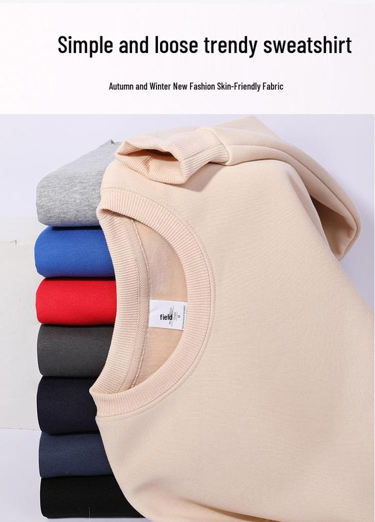 Unisex Urban Style Cotton Fleece Crewneck Sweatshirt - Thick, Solid Color, Trendy and In Stock