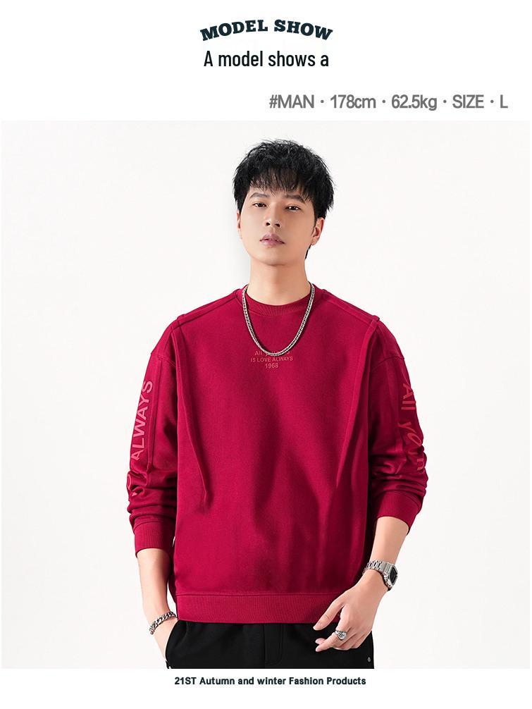 High-End American Men's Heavyweight Letter Print Hoodie - 2025 Autumn Trendy Spliced Loose Base Layer Shirt