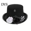Skull Rose Costume Hat Adults Felt Top for Men Women, Steampunk Halloween Cosplay with Skeleton Makeup Party Decor Hand And Rose, Black Gothic