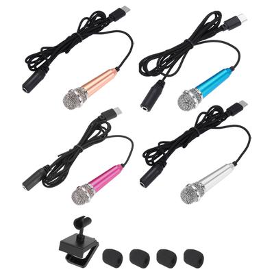 Uxcell Compact Mini Microphone for Phones with Bracket and Sponge for Hot and Pack of 4 Cover, Type-C Recording, Gold, Silver, Pink, Blue,
