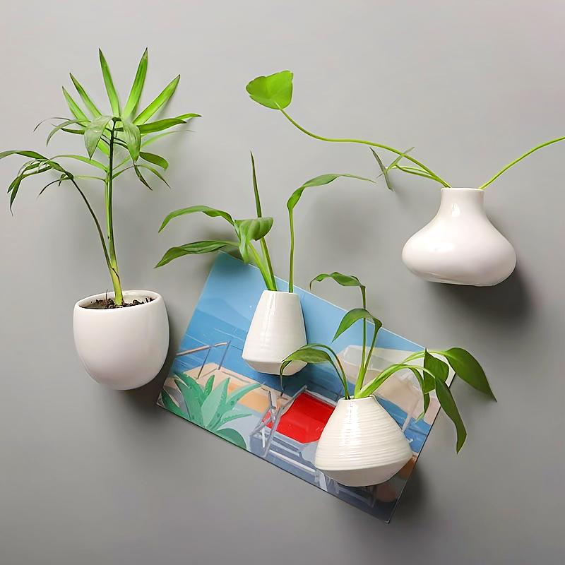 6 szt./zestaw Doniczka Magnetyczna Artykuły Gospodarstwa Domowego Mini Wazon Naklejka na Lodówkę Biała Porcelana Magnetyczny Wazon 3D Bez Roślin