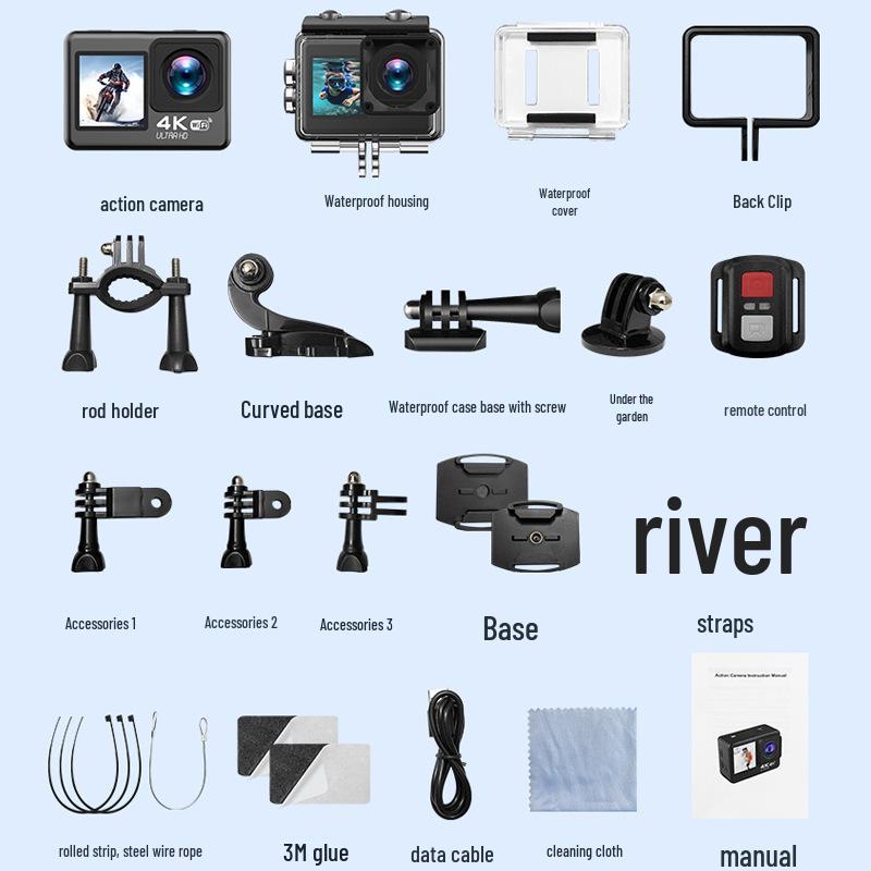 5K Dual-Screen Waterproof Sports Camera with Touchscreen, Cycling EIS Stabilization, and WiFi Sync