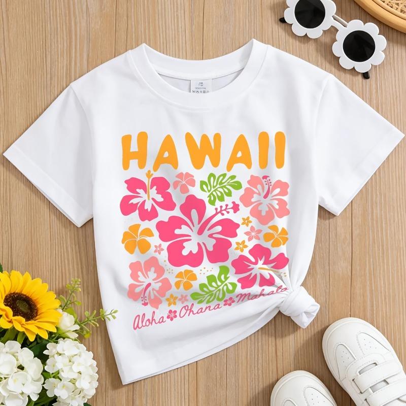 Girls Crew Neck Short Sleeve T-Shirt with Colorful Floral Print