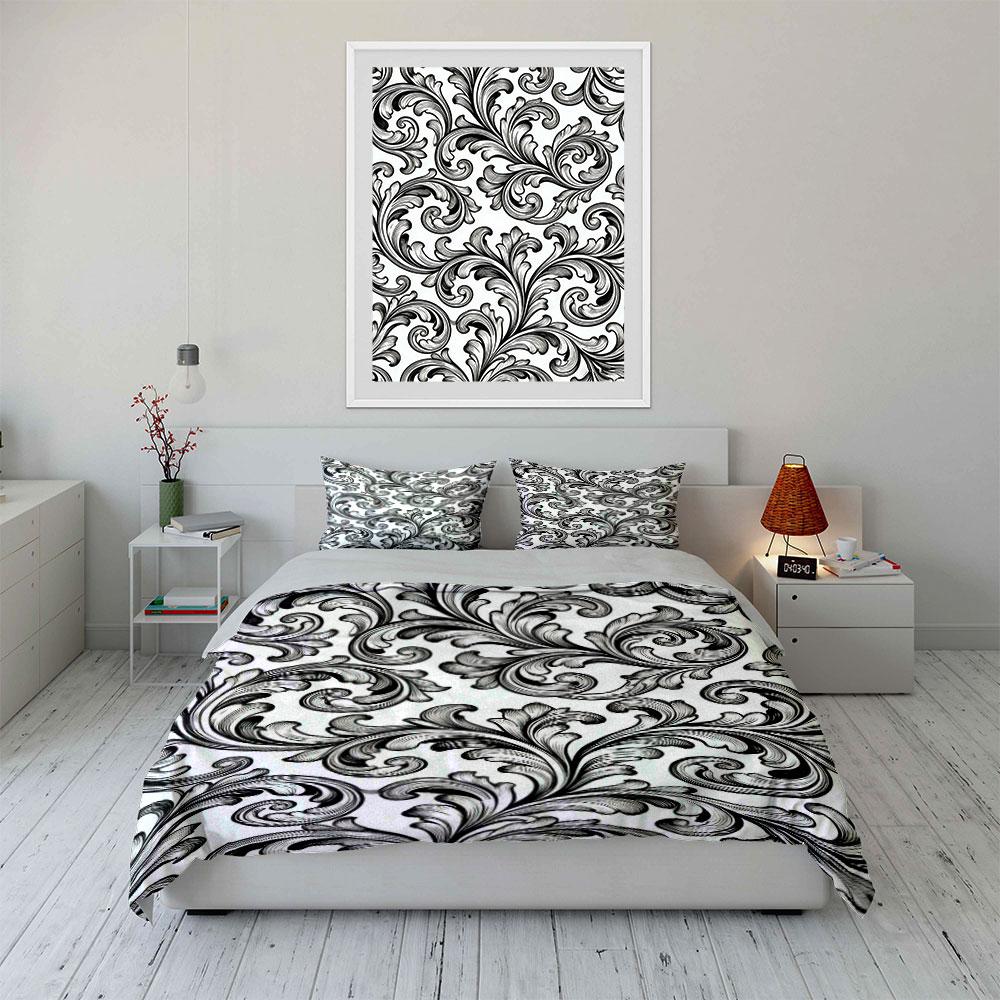 Black Swirling Floral Patterns. Bedding Sets Duvet Cover Sets Duvet Covers Pillowcases(1 * Duvet Cover 2 * Pillowcases Without Duvet Insert)