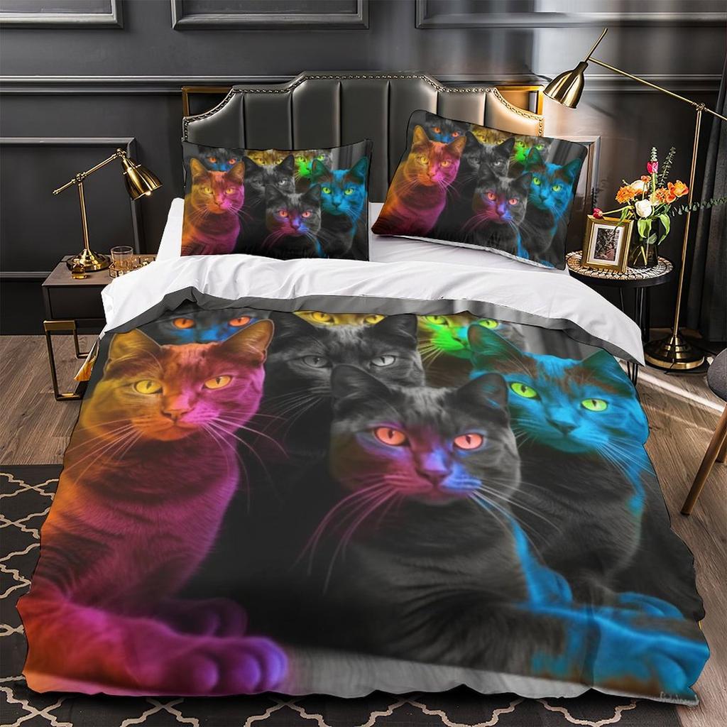 3D Digital Printing Color Cat Series Quilt Cover Pillowcase Two Or Three-Piece Set Polyester Abraded