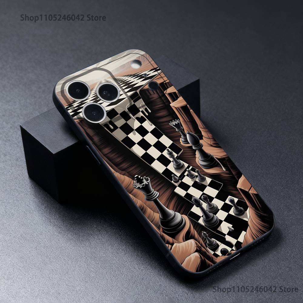 

Board Art Chess Phone Case For iPhone 17,16,15,14,13,12,11,Pro,Max,Plus Black Soft Cover iPhone12