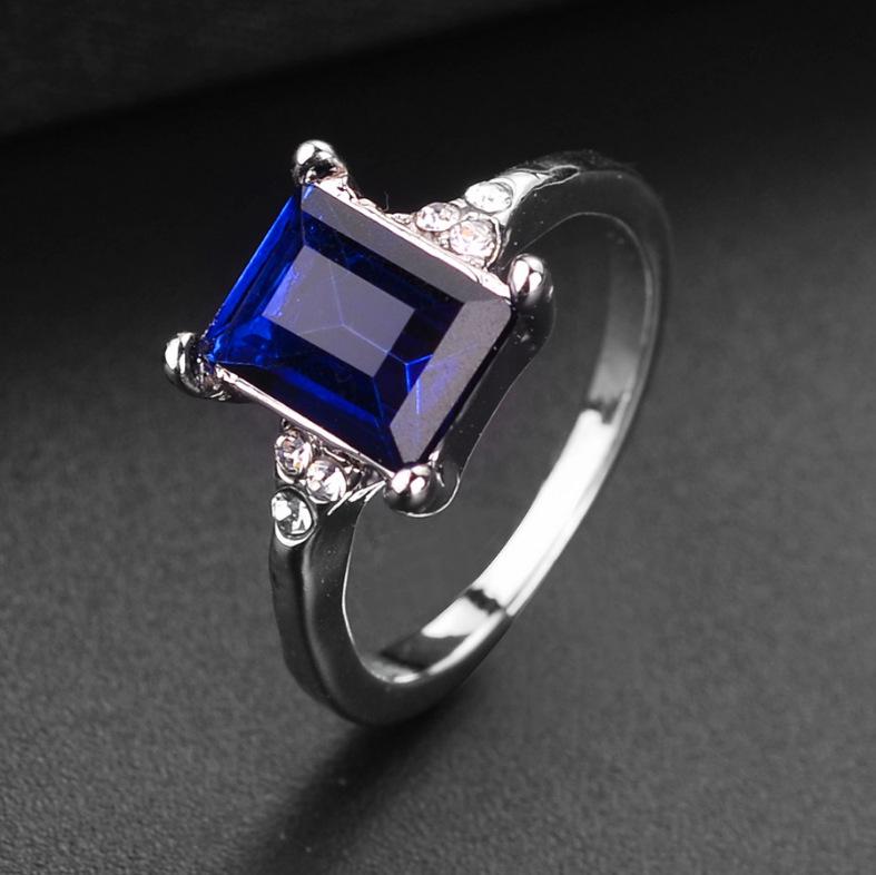 New Popular Rhinestone Square Crystal Ring Size 10 королевский синий