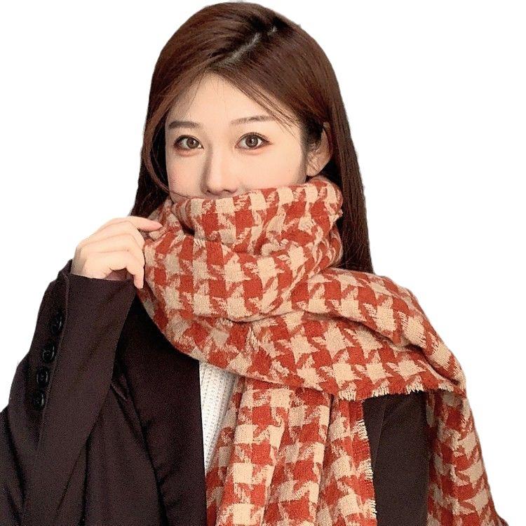 New Scarf for Women Winter Houndstooth Two color Korean Style Versatile High End Women's Autumn and Winter Warm Student Scarf