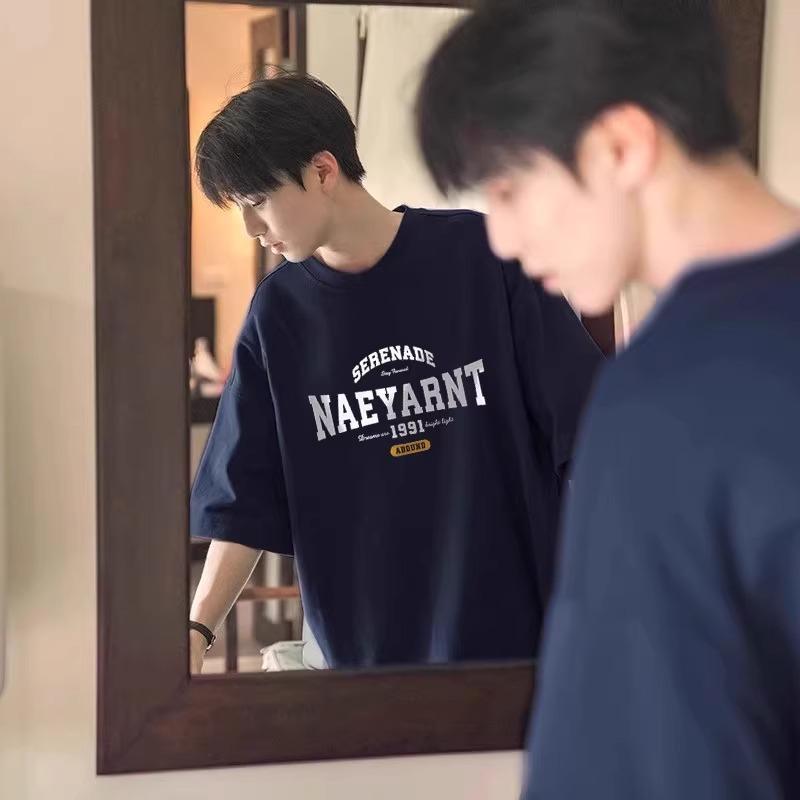 Pure cotton spring and summer clothing ruffian handsome couple clothing men s retro ins letter short-sleeved T-shirt new loose half-sleeved S
