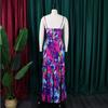 Women's Sexy Spaghetti Strap Colorful Print Maxi Dress, Backless Cut Out High Waist Tiered Beach Vacation Evening Party Gown