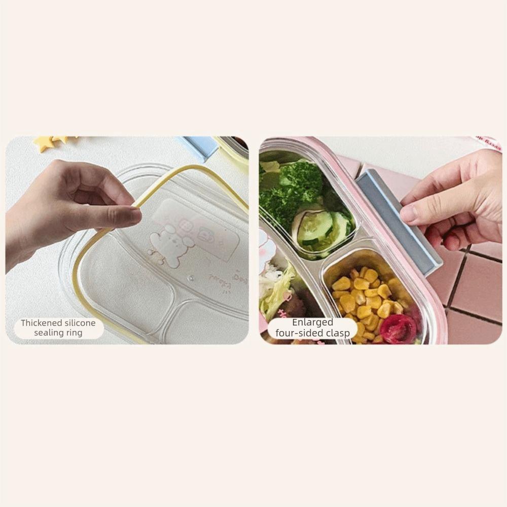 Microwave Safe Cute Lunch Container 304 Stainless Steel Partitioned Lunch Plate Travel Use
