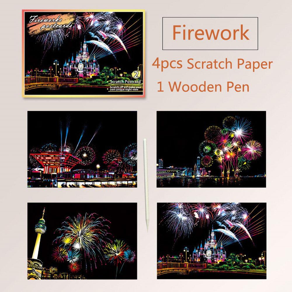 20*14cm DIY Night Scene Painting Scratch Colorful Drawing World Attractions Series For Child Adult Decompression Gift Home Decor