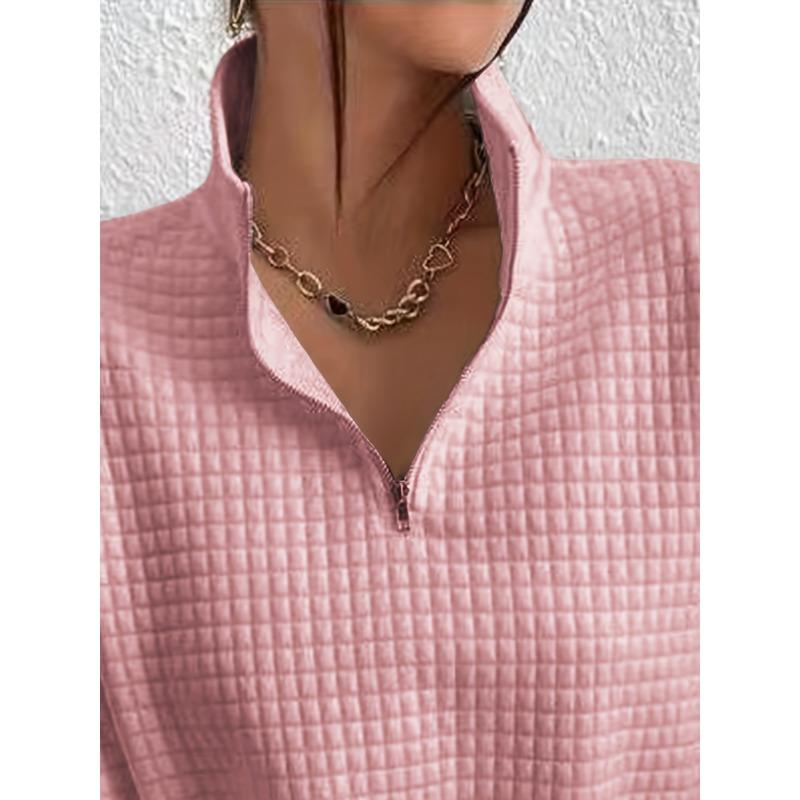 Mikina pulovr se čtvrtinovým zipem s vaflovou mřížkou, ležérní mikina s dlouhým rukávem a klopou na podzim a zimu, dámské oblečení