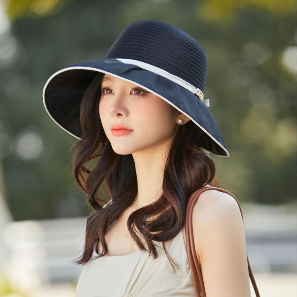 Sun hat children's new organza straw hat summer big edge beach hat sun protection travel visor
