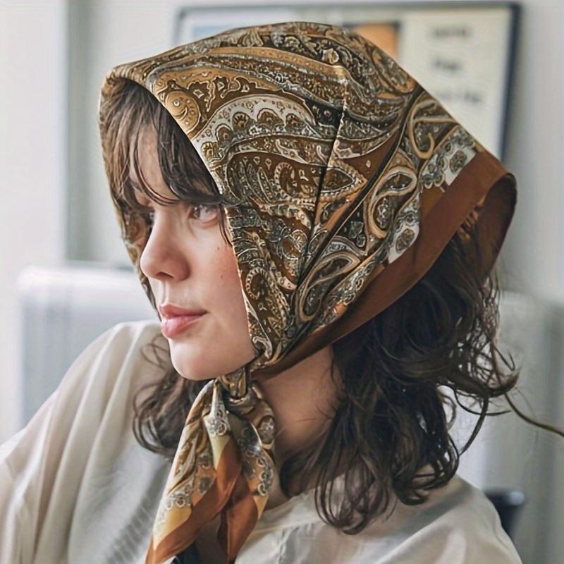 New Design Paisley Houndstooth Printed Square Scarf Soft Satin Thin Smooth Neck Scarf Sunscreen Headscarf For Women Head Wrap