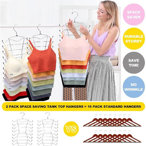Tank Top Hanger, 8 Tier Space Saving Bra Hangers, Closet Organizers and Storage, Dorm Room Essentials for Girls, Organization for Camisoles Sports