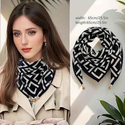 Elegantní černý pruhovaný čtvercový šátek Boho Chic s magnetickým zapínáním – univerzální, hřejivý a větruodolný pro ženy
