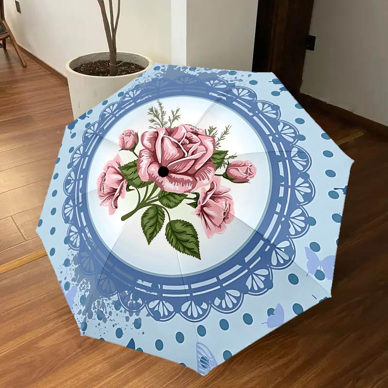 1PC Rose ButterflyAutomatic Open/Close Umbrella with Windproof, 8-Rib Sturdy Canopy, Durable Ribs, Fashionable Design1240A