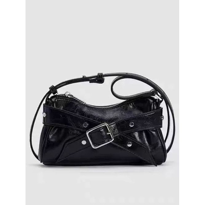 

JIAERDI Harajuku Studded Tote Bag Women Cross Leather Buckle Shoulder Bag Ladies Fashion Premium Commuter Crossbody Bag 2025 New 24x12x6cm чорний