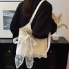 Korean Style Lace Shoulder Bag With Ribbon Large Capacity Bag Simple Canvas Handbag  Travel