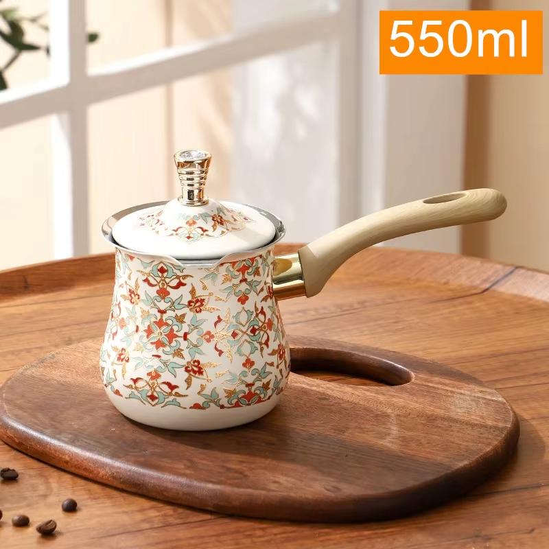 Stainless Steel Coffee Pot with Lid Chocolate Butter Milk Cup Coffee Tea Melting Jug Moka Pot for Office Home Kitchen