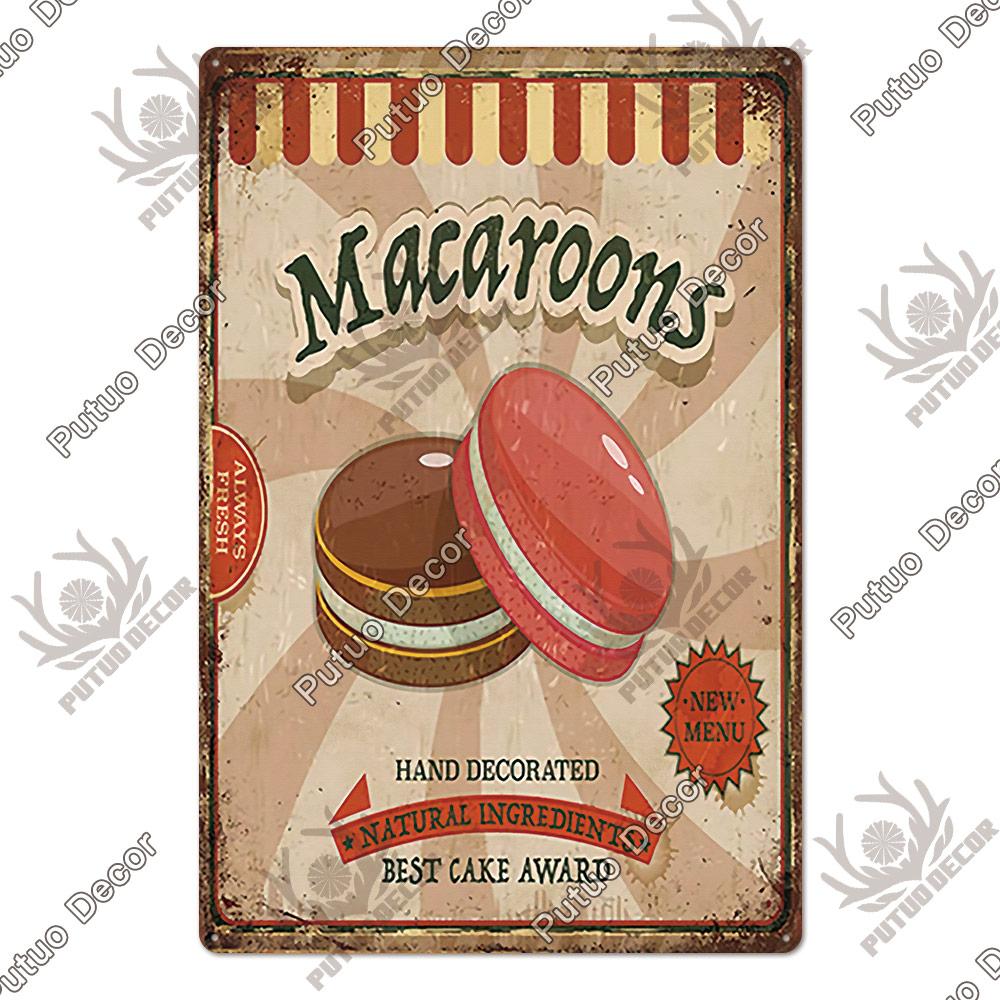 Putuo Decor Donuts Dessert Vintage Plaque Metal Plate Tin Sign Wall Art Decor Retro Poster for Kitchen Cafe Home Iron Painting