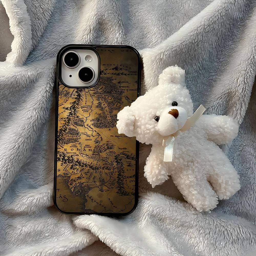 The Lord of the R-Rings Map Black Silicone Hard Plastic Phone Case For Iphone 17 Air 16 15 14 13 12 11 Pro Max PC+TPU Case