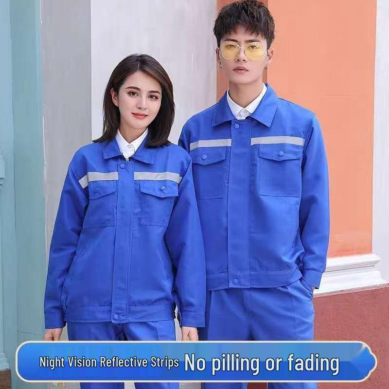 Men's Durable Workwear Set with Reflective Strips - Long Sleeve, Stain-Resistant, Labor Protection, and Professional Uniform for Spring and Autumn.