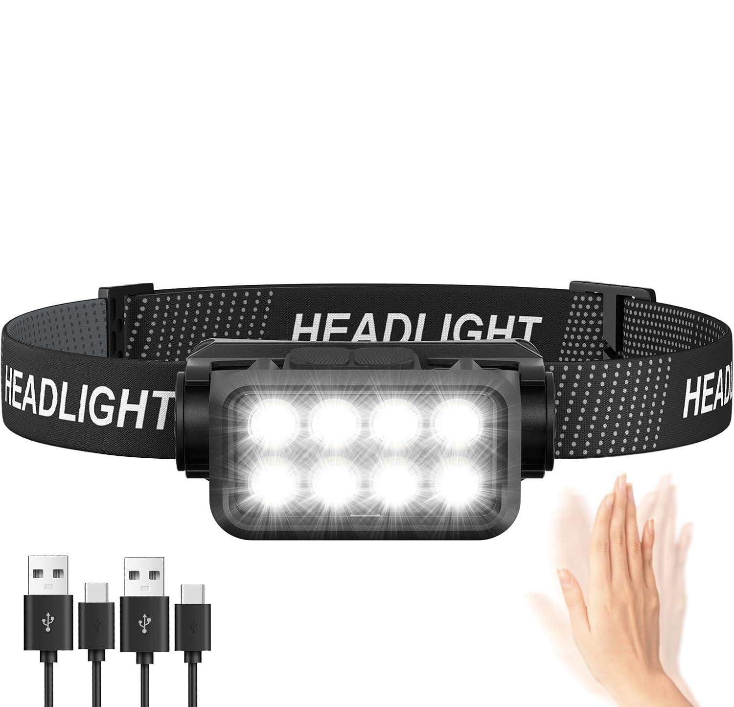 

Перезаряжаемый налобный фонарь с датчиком движения 8 светодиодов Сверхяркие налобные фонари Рыбацкий налобный фонарь Светодиодный налобный фонарь Фонарики