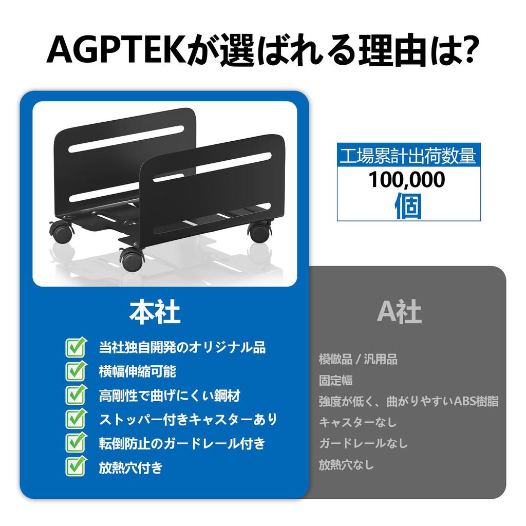 AGPTEK CPU Cart with Side Movable CPU Stand for Adjustable 10kg Weight Foot Heat Dissipation Dust PC Storage Extendable Steel with 4 Ideal for Offices