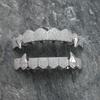 Htpwe Hip Hop Full CZ Stones Teeth Grillz Caps Cubic Zircon Iced Out Micro Pave Top&Bottom Charm Grills For Men Women Zircon