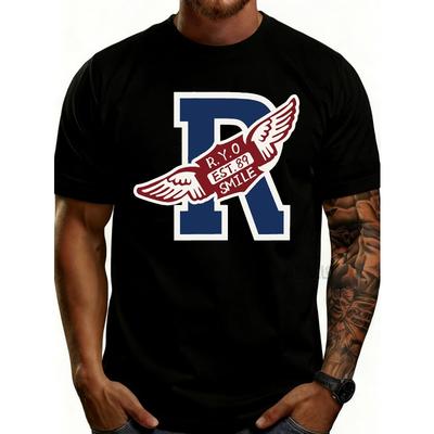 European Sizes Casual Style Men'S T-Shirt with RYO EST 87 SMILE Winged Logo Design for Everyday Wear And Summer Outfits Perfect Gift for Friends