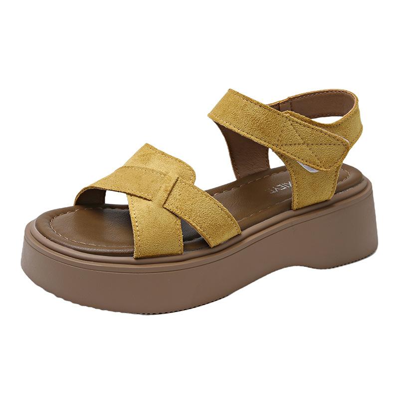 Platform sandals women's new open-toed non-slip breathable versatile beach shoes Velcro Roman sandals in summer 2025