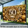 Black Golden 50th Birthday Banner, Luxurious Backdrop Wall Decor for Party