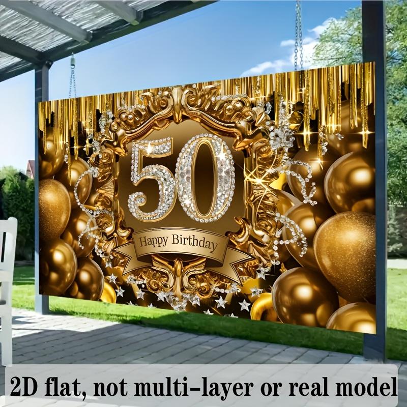 Black Golden 50th Birthday Banner, Luxurious Backdrop Wall Decor for Party