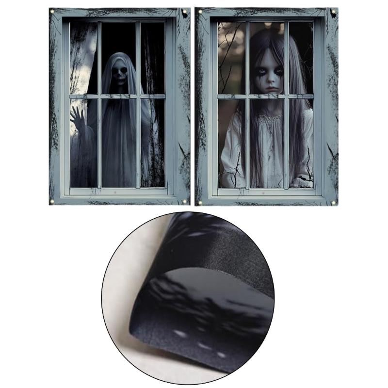 Halloween Door Curtain Scary Window Hanging Fabric Background Decoration For Party Polyester Washable Ornament