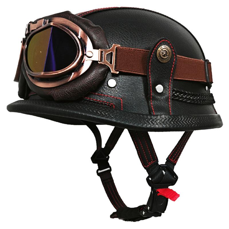 German Handmade Leather Helmet Men and Women Four Seasons Half Helmet Electric Vehicle Helmet Retro Steel Helmet
