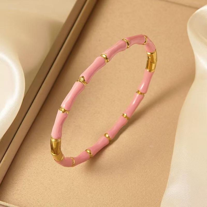 Stylish Colorful Bamboo Joint Bangle Stainless Steel Enamel Bracelet Non-Fading Simple Stainless Steel Bangle Trendy
