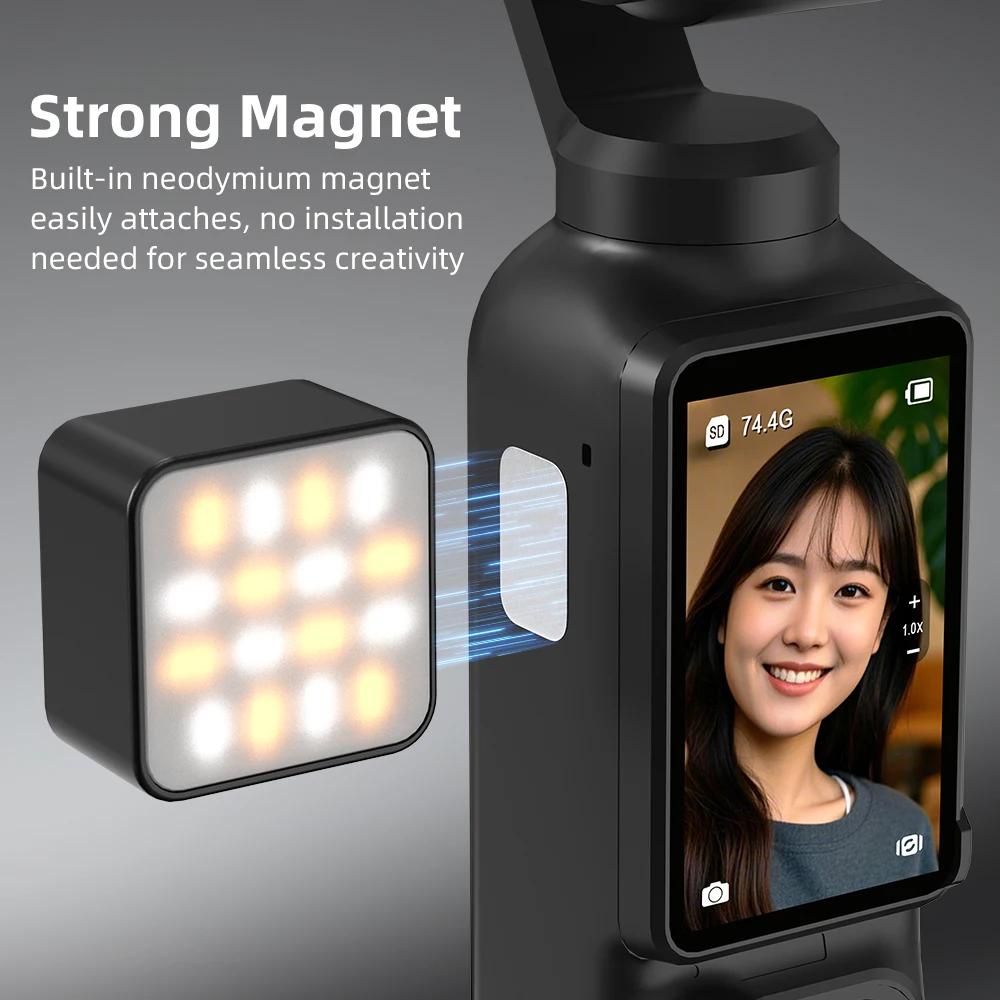 

Flymile Pocket 3 Магнитный заполняющий свет для DJI Osmo Pocket 3 Мини светодиодный видеосвет для видеоблогов в прямом эфире 300 мАч перезаряжаемый чёрный