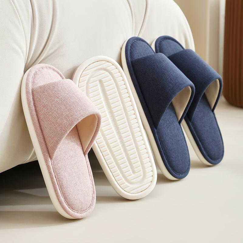 Japanese-style unprinted cotton and linen slippers women's home spring indoor wooden floor high-end linen slippers guests four seasons