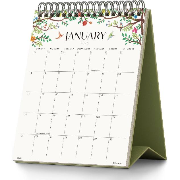 Jotsome Small Desk Calendar 2026-2027, 18 Months Standing Flip Calendar (6 x7.5 ) from January 2026 to June 2027, Double-Sided Design Aesthetic Desk зелёный