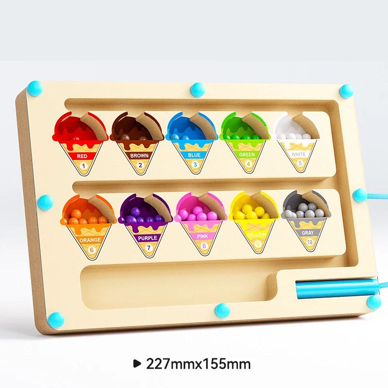 Children Montessori Toy Magnetic Pen Moving Ball Game Color Sorting Counting Board Fine Motor Training Sensory Educational Toys