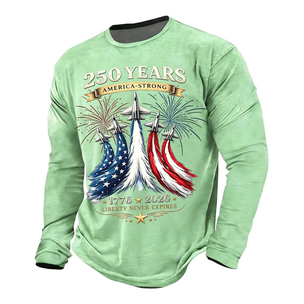 Men's Long Sleeve Casual Printed T Shirt 250 Years 1776 2026 Never Expires America Strong Graphic Top