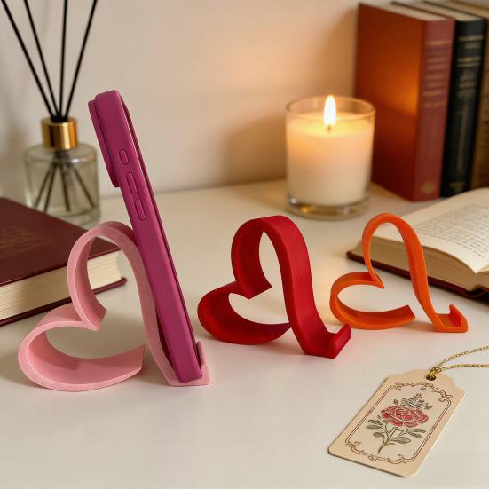 Herzförmige Handyhalterung Niedlicher 3D-gedruckter Handy-Ständer für Smartphones Tablets Kindles Romantischer Schreibtisch-Herz-Handyhalter für Büro Nachttisch