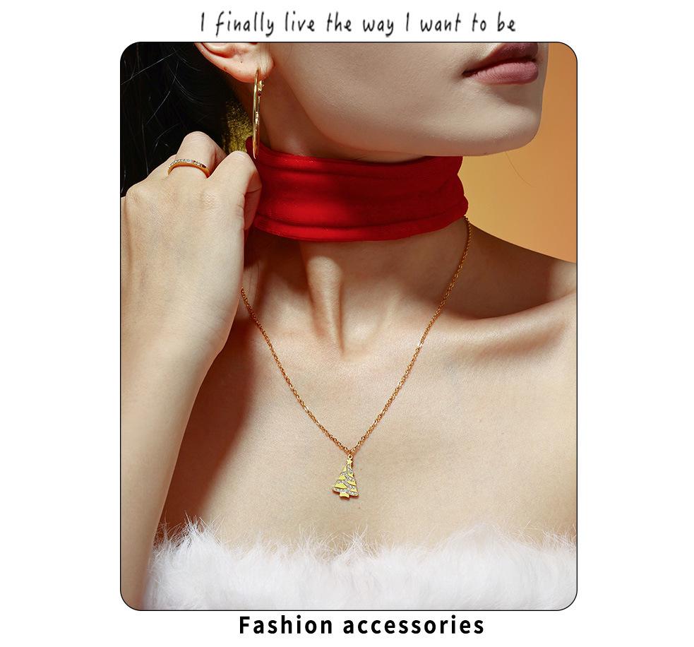 Xinyixin Christmas Tree Zircon Clavicle Necklace, Stainless Steel PVD Gold, Romantic Gift for Girlfriend