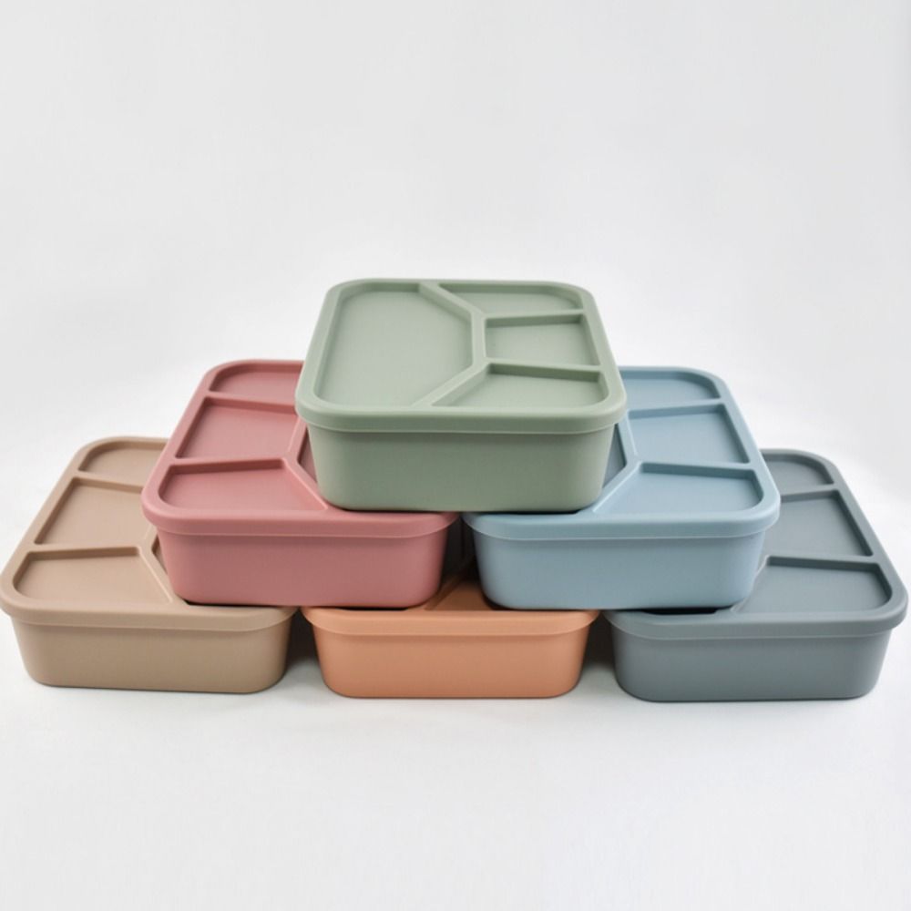 Temperature Resistance Silicone Lunch Box 4 Compartments Thickened Divided Lunch Box Leak-proof Portable Meal Box Back To School