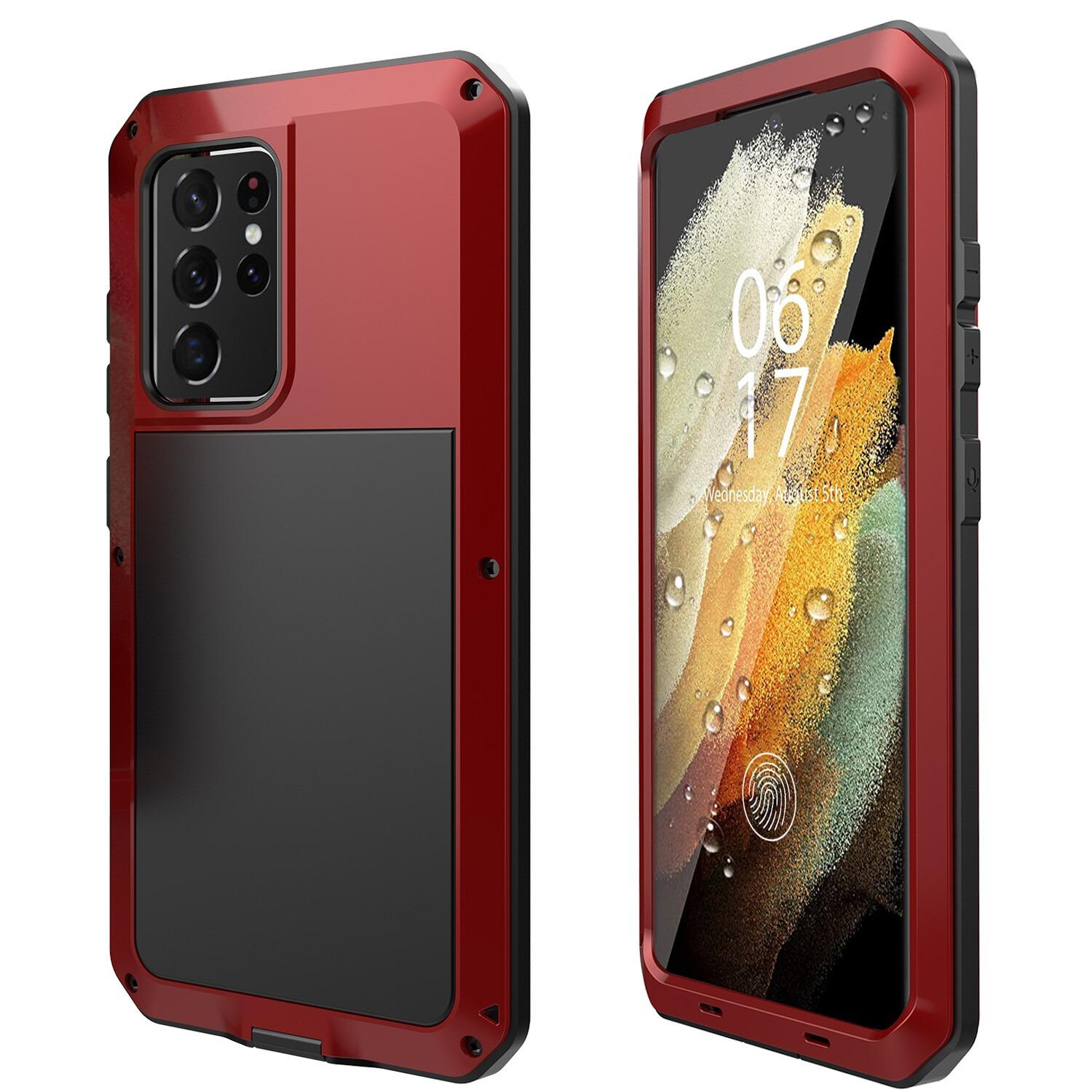 

Case For Samsung S25 S24 S23 S22 S21 S20 Plus Note 20 Ultra Heavy Duty Tank Armor Aluminum Metal Cases Shockproof Tough Cover Galaxy Note20 Ultra червоний