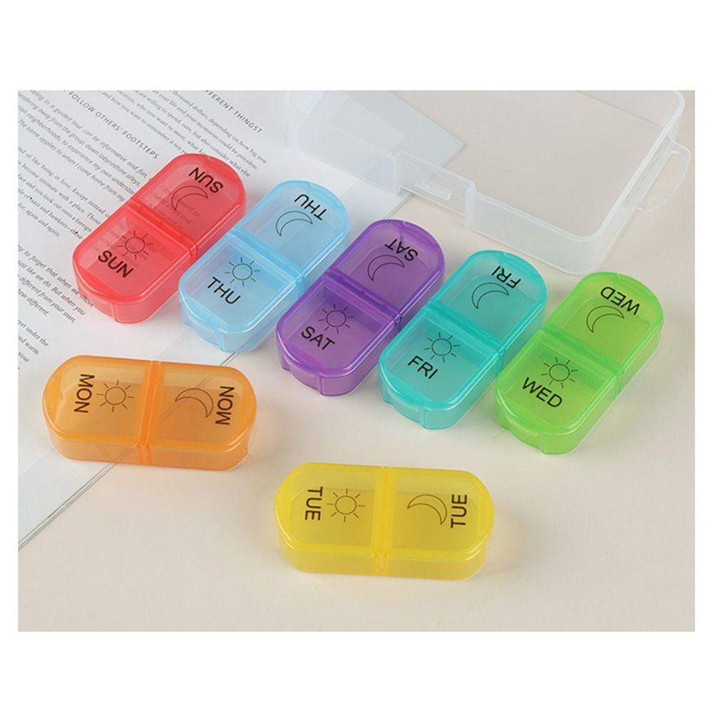 Moisture-proof 7-Day Pill Organizer 14 Grid Portable Pill Dispenser  Vitamins & Supplements