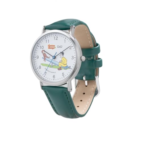 Citizen Q&Q Curious George Analog Watch, Waterproof, Leather Strap, Q93B-500PK, Unisex, White
