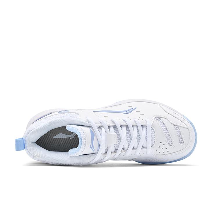 New LiNing Feather Slip Resistant, Abrasion Resistant, Waterproof Low Top Badminton Shoes Unisex White Blue AYTU049-3